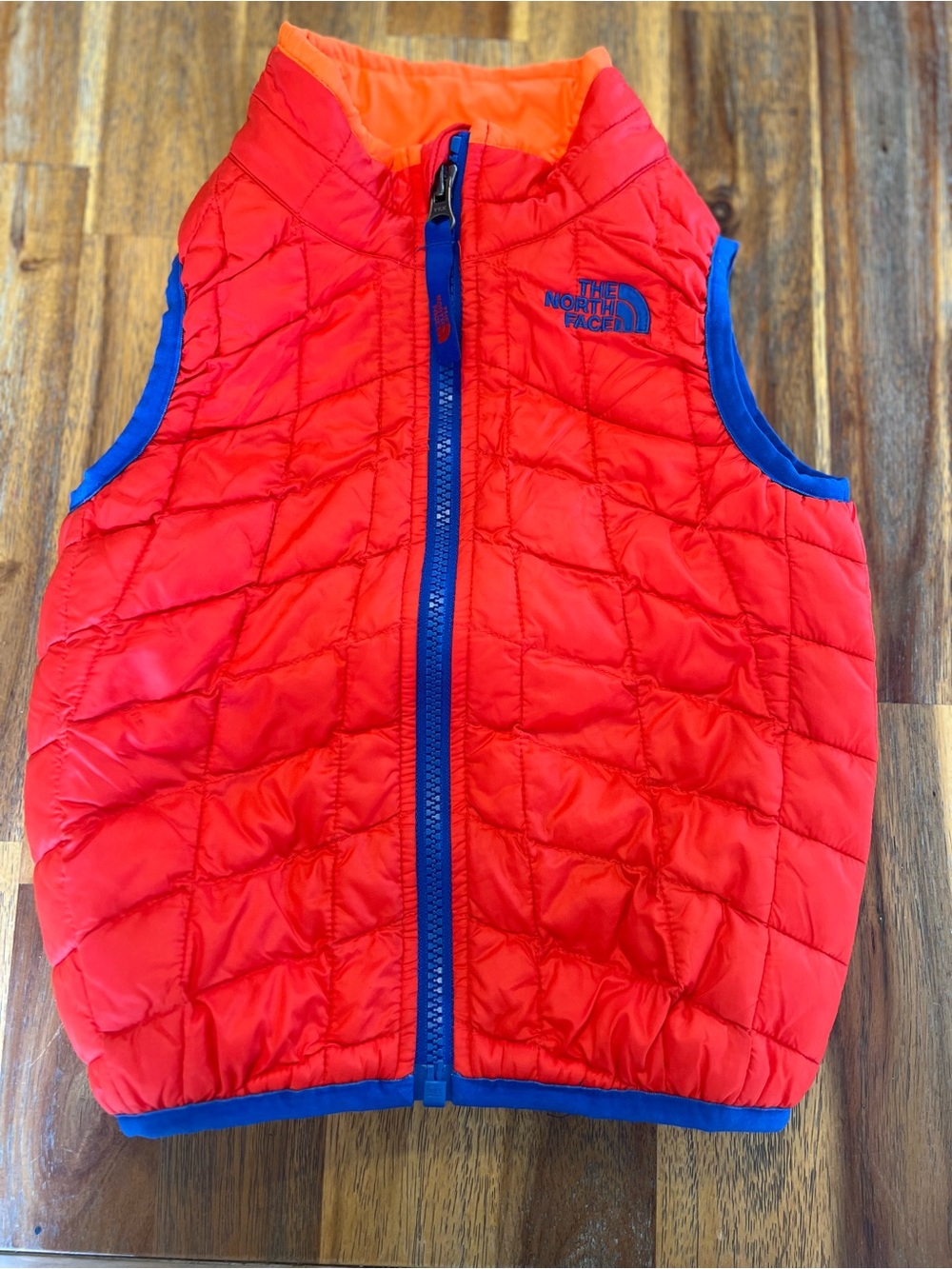 The North Face Red Quilted Toddler Vest with Blue Accents